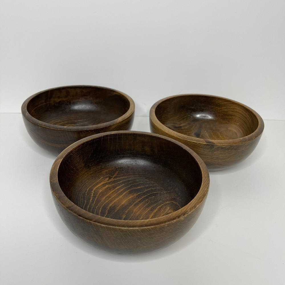 3 Wood Wooden Bowls Farmhouse Primitive Salad Snack Lacquer